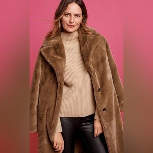 Ann Taylor Brown Faux Fur Coat Size L